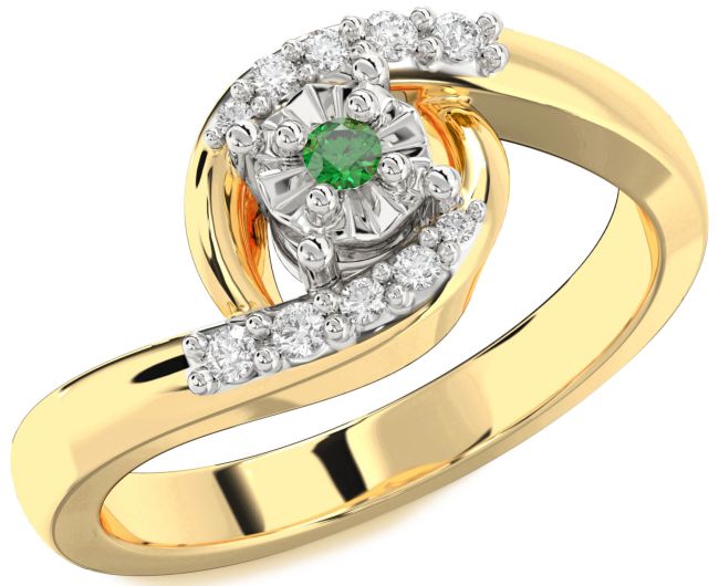 Diamond Emerald Gold Silver Round Promise Ring