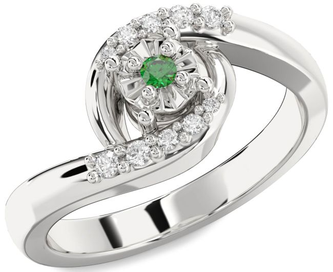 Diamond Emerald Platinum Round Promise Ring