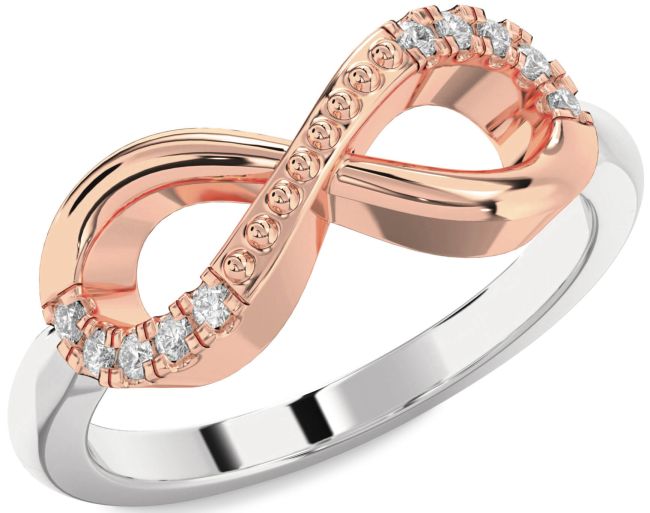 Diamond Silver & 10K Rose Gold Infinity Round Ring
