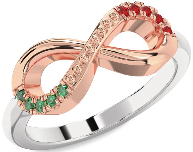 Emerald & Ruby Rose Gold Silver Infinity Round Promise Ring