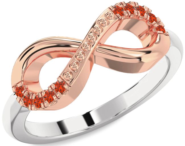 Fire Opal White Rose Gold Infinity Round Ring
