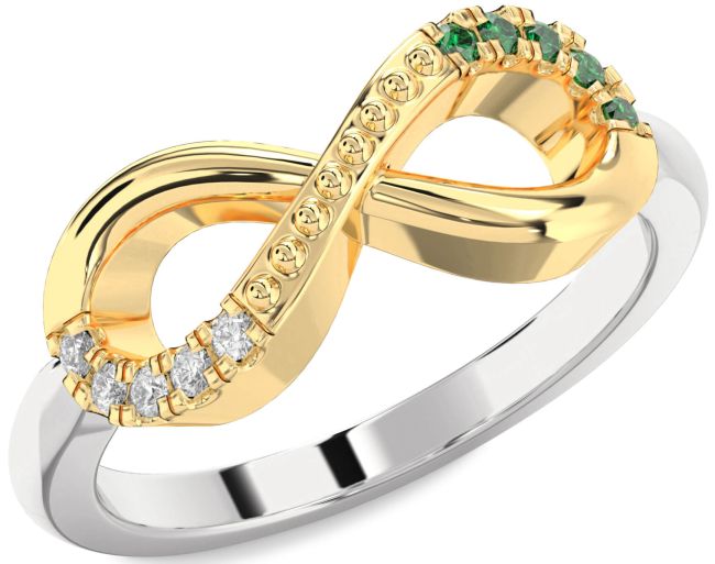 Emerald & Diamond Gold Silver Infinity Round Promise Ring