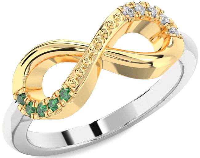 Diamond & Emerald Gold Silver Infinity Round Promise Ring