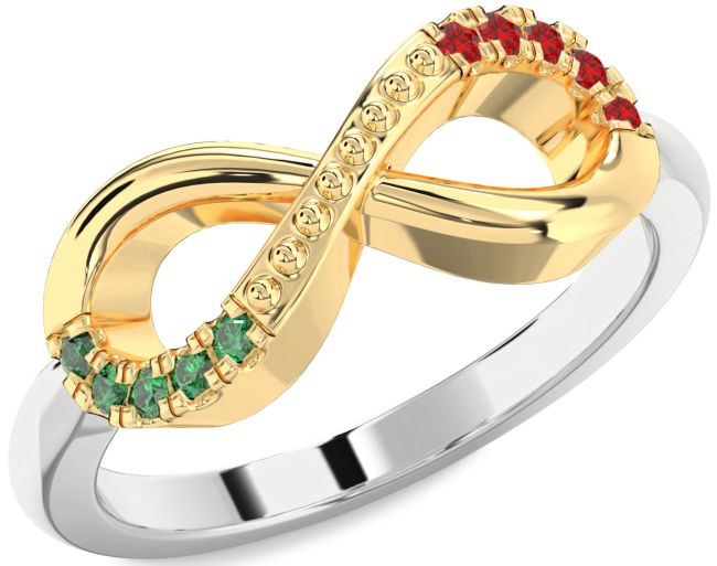 Emerald & Ruby Gold Silver Infinity Round Promise Ring