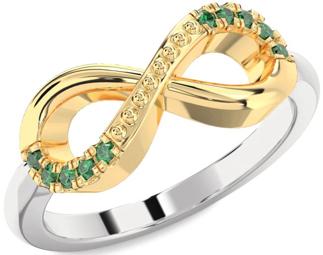 Emerald Gold Silver Infinity Round Ring