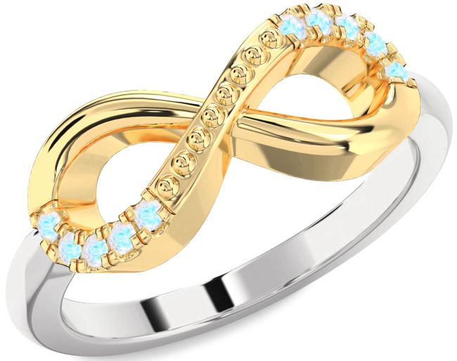 Moonstone Silver & 10K gold Infinity Round Ring