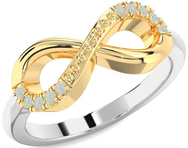 Opal Platinum & Yellow Gold Infinity Round Ring