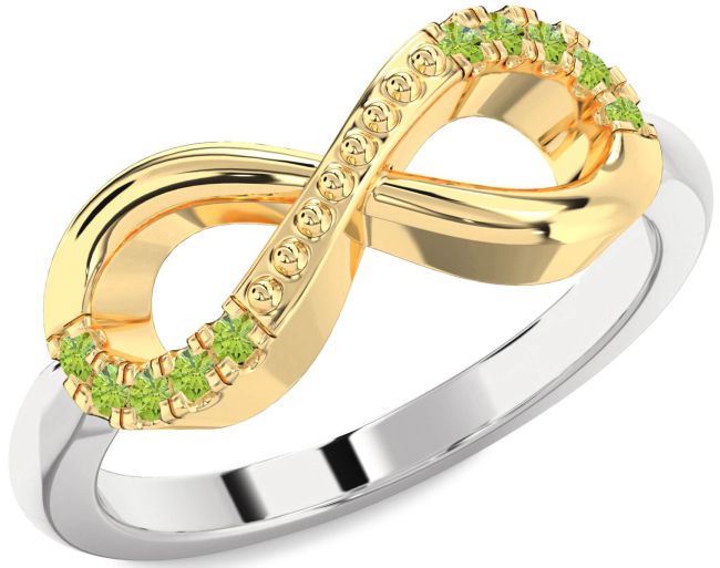 Peridot Gold Silver Infinity Round Ring