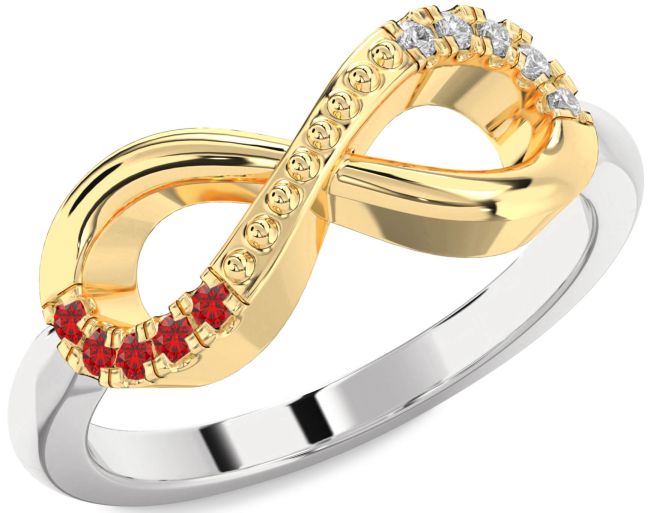 Diamond & Ruby Gold Silver Infinity Round Promise Ring