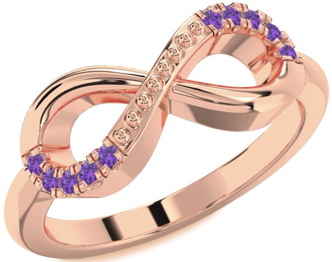 Amethyst Rose Gold Silver Infinity Round Ring