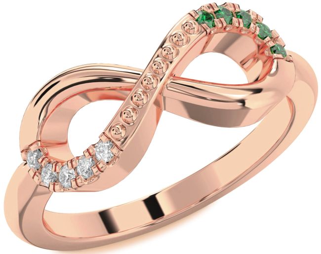Emerald & Diamond Rose Gold Infinity Round Promise Ring