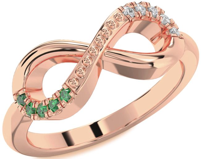 Diamond & Emerald Rose Gold Infinity Round Promise Ring