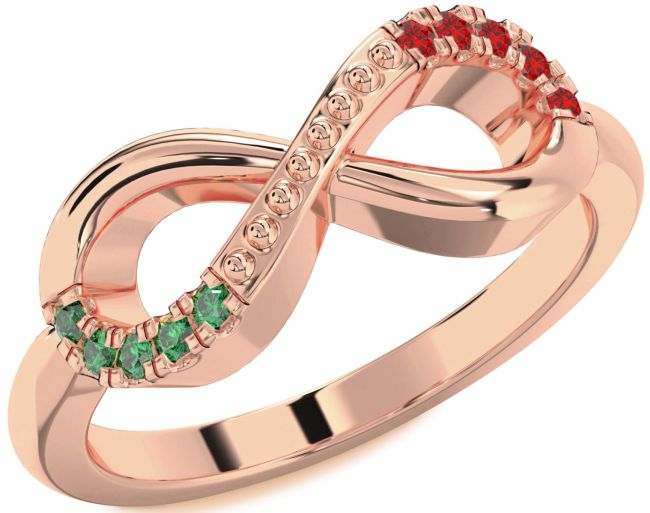 Emerald & Ruby Rose Gold Infinity Round Promise Ring