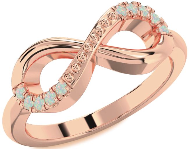 Opal Rose Gold Silver Infinity Round Ring