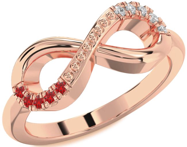 Diamond & Ruby Rose Gold Infinity Round Promise Ring