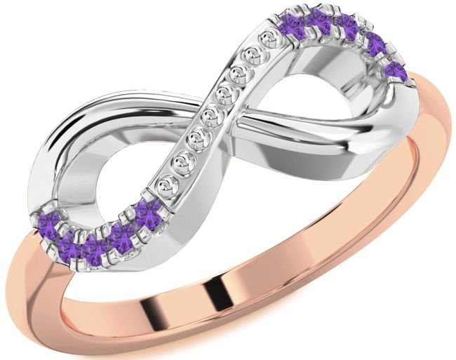 Amethyst Rose Gold Silver Infinity Round Ring