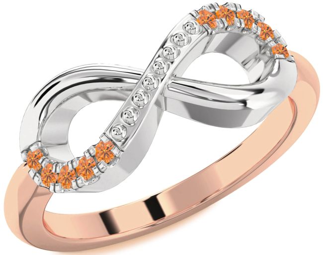 Citrine Rose Gold Silver Infinity Round Ring