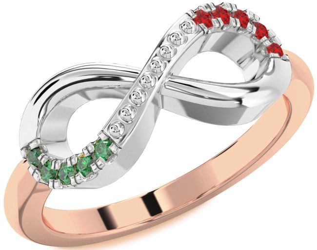 Emerald & Ruby Rose Gold Silver Infinity Round Promise Ring