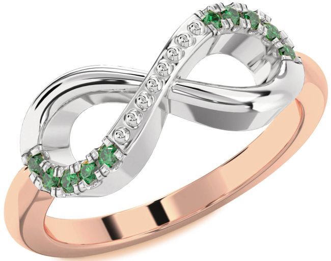 Emerald Rose Gold Silver Infinity Round Ring