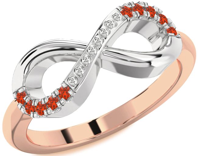 Fire Opal Rose Gold Silver Infinity Round Ring