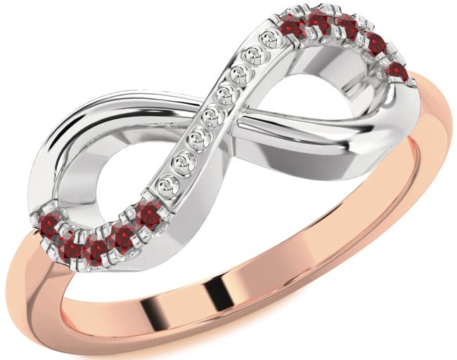Garnet Rose Gold Silver Infinity Round Ring