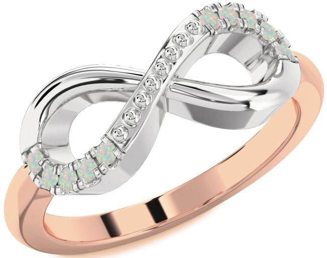 Opal Rose Gold Silver Infinity Round Ring