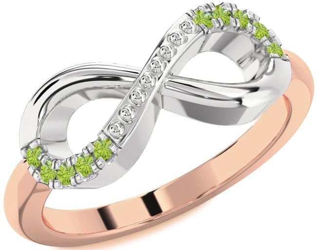Peridot Rose Gold Silver Infinity Round Ring