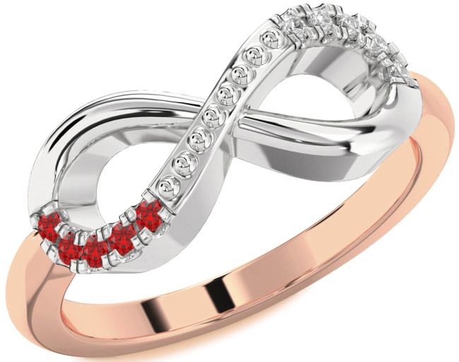 Diamond & Ruby Rose Gold Silver Infinity Round Promise Ring