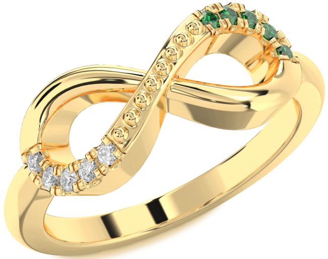 Emerald & Diamond Gold Infinity Round Promise Ring
