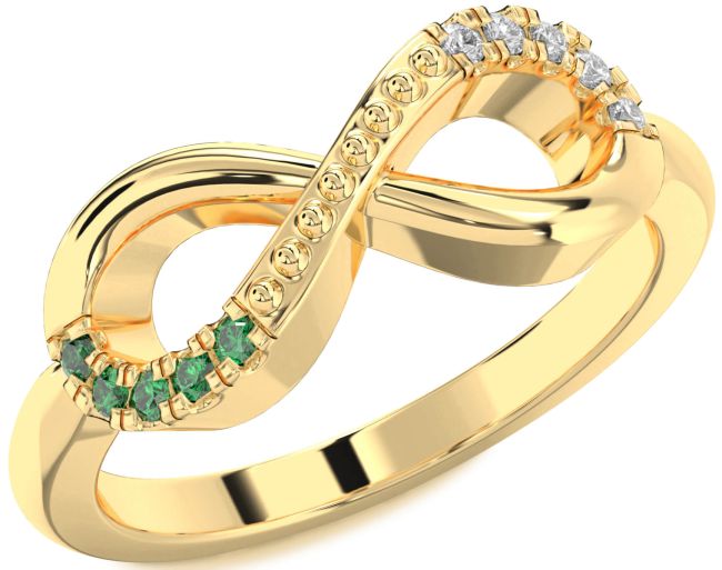 Diamond & Emerald Gold Silver Infinity Round Promise Ring