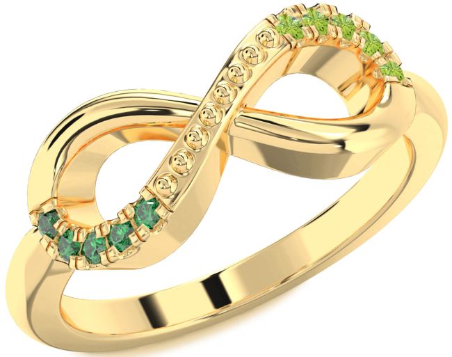 Emerald & Peridot Gold Silver Infinity Round Promise Ring
