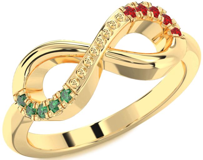 Emerald & Ruby Gold Infinity Round Promise Ring