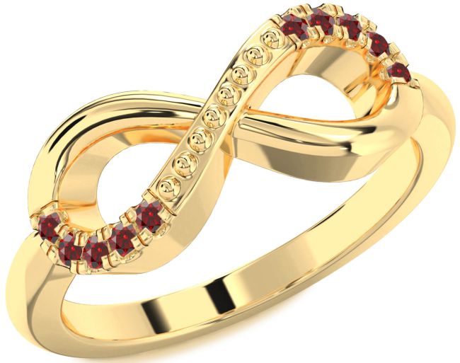Garnet Gold Silver Infinity Round Ring