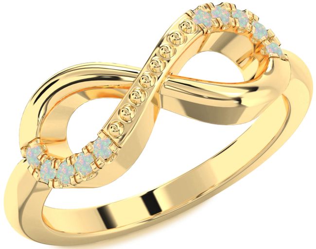 Opal Gold Silver Infinity Round Ring