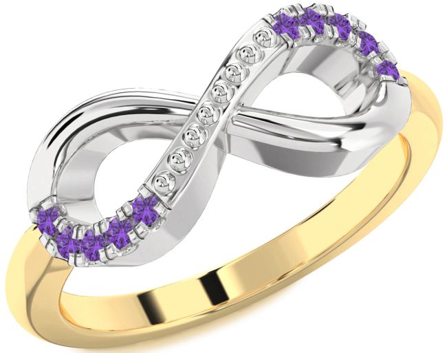 Amethyst Gold Silver Infinity Round Ring