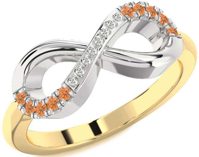 Citrine Gold Silver Infinity Round Ring