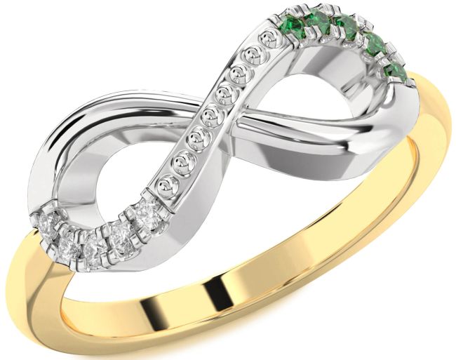 Emerald & Diamond Gold Silver Infinity Round Promise Ring