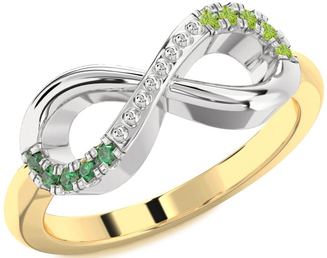 Emerald & Peridot Gold Silver Infinity Round Promise Ring