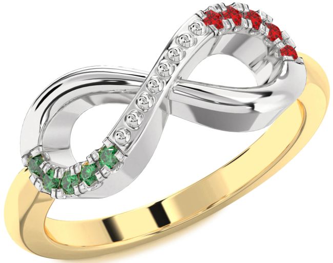Emerald & Ruby Gold Silver Infinity Round Promise Ring
