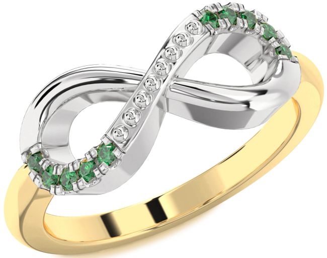 Emerald Gold Silver Infinity Round Ring