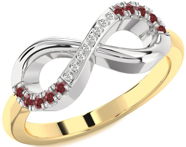 Garnet Gold Silver Infinity Round Ring