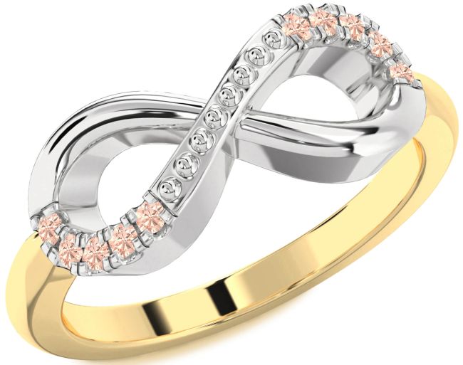 Morganite Gold Silver Infinity Round Ring