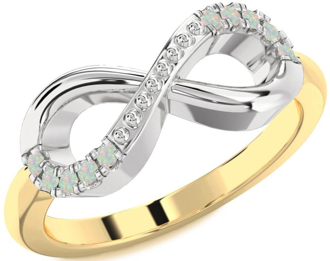Opal Gold Silver Infinity Round Ring