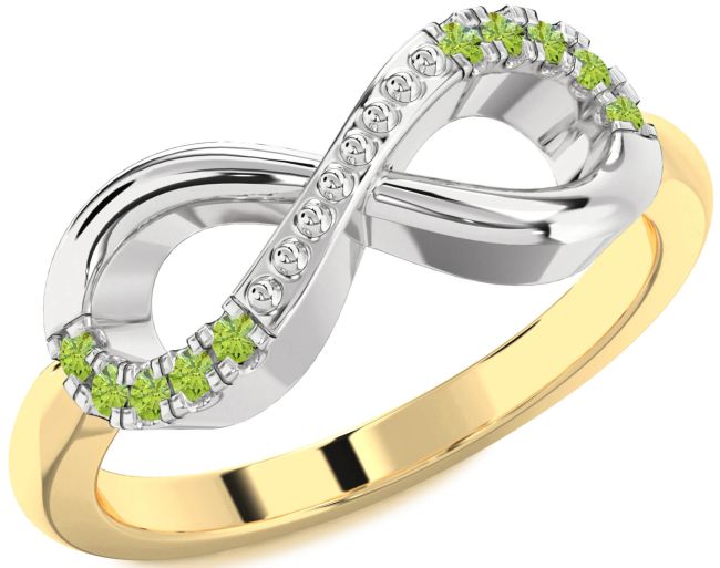 Peridot Gold Silver Infinity Round Ring