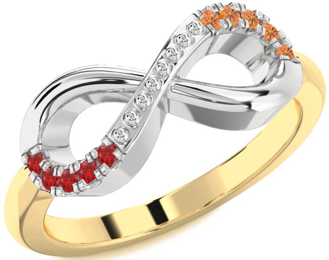 Ruby & Citrine Gold Silver Infinity Round Promise Ring