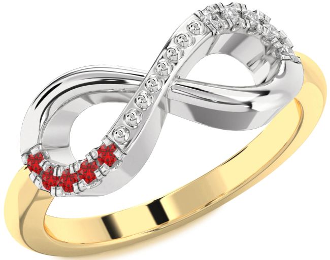 Diamond & Ruby Gold Silver Infinity Round Promise Ring