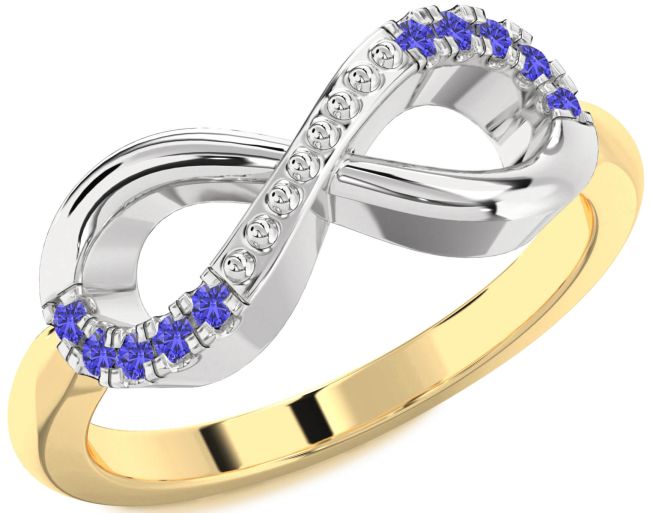 Tanzanite Gold Silver Infinity Round Ring