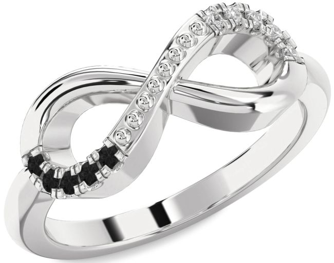 Black Diamond Silver Infinity Round Promise Ring