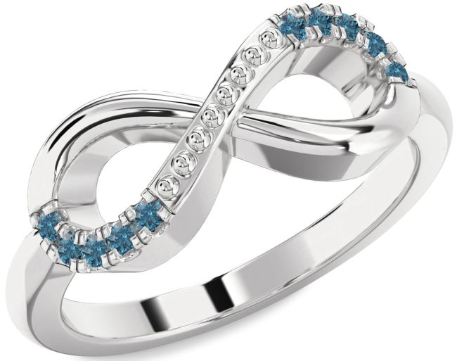 Blue Diamond White Gold Infinity Round Ring