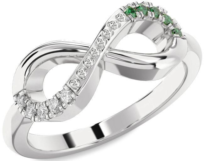 Emerald & Diamond Platinum Infinity Round Promise Ring